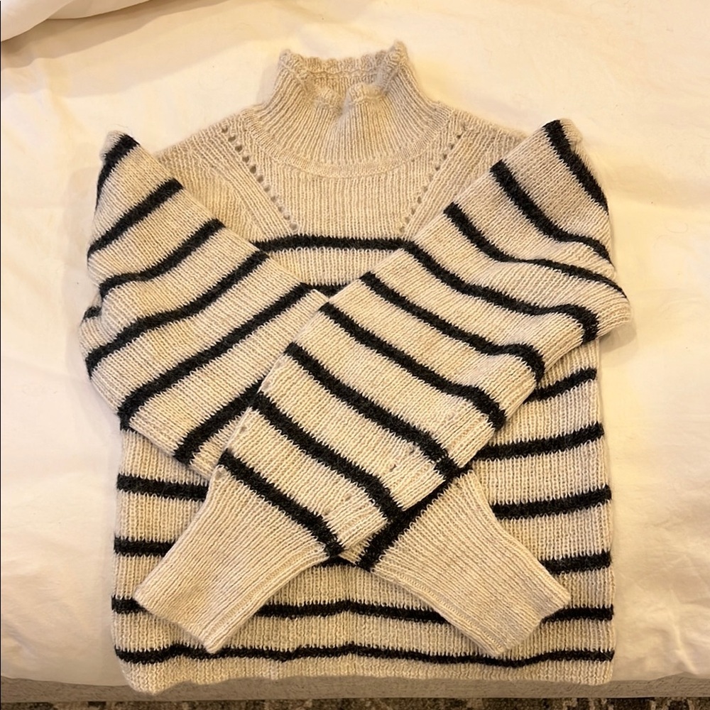 Isabel Marant Cream and Black Striped Turtleneck Sweater